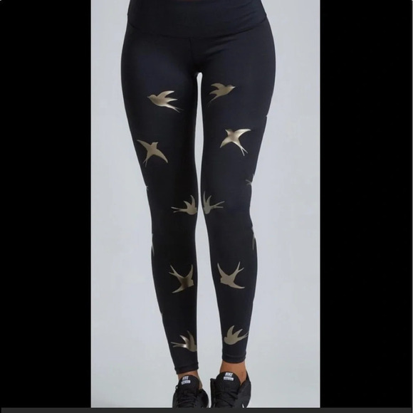 Noli Size XS Black Impact Bird Leggings Bronze Gold Compression Workout Sparrow - Picture 3 of 8